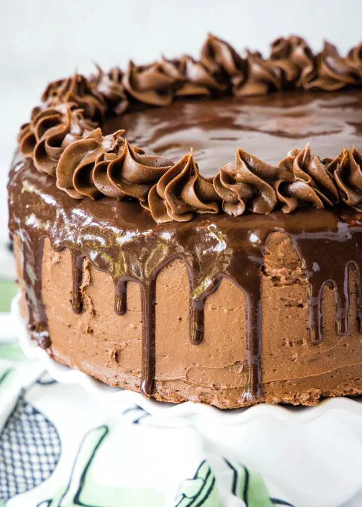 close up chocolate cake with chocolate ganache drips