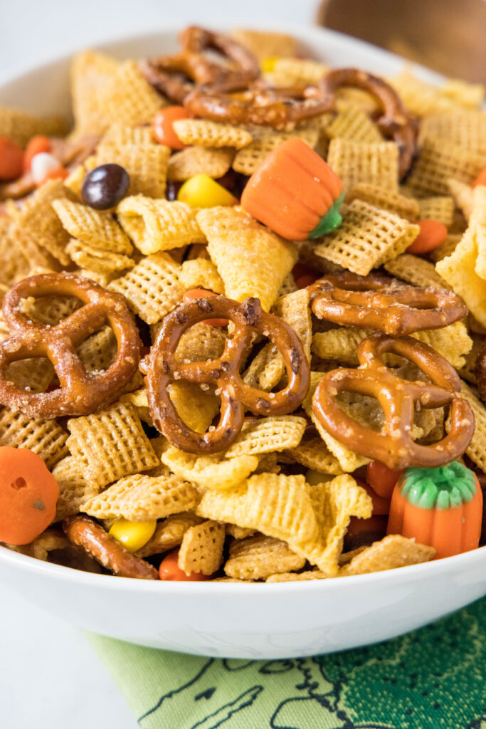 bowl with halloween party mix
