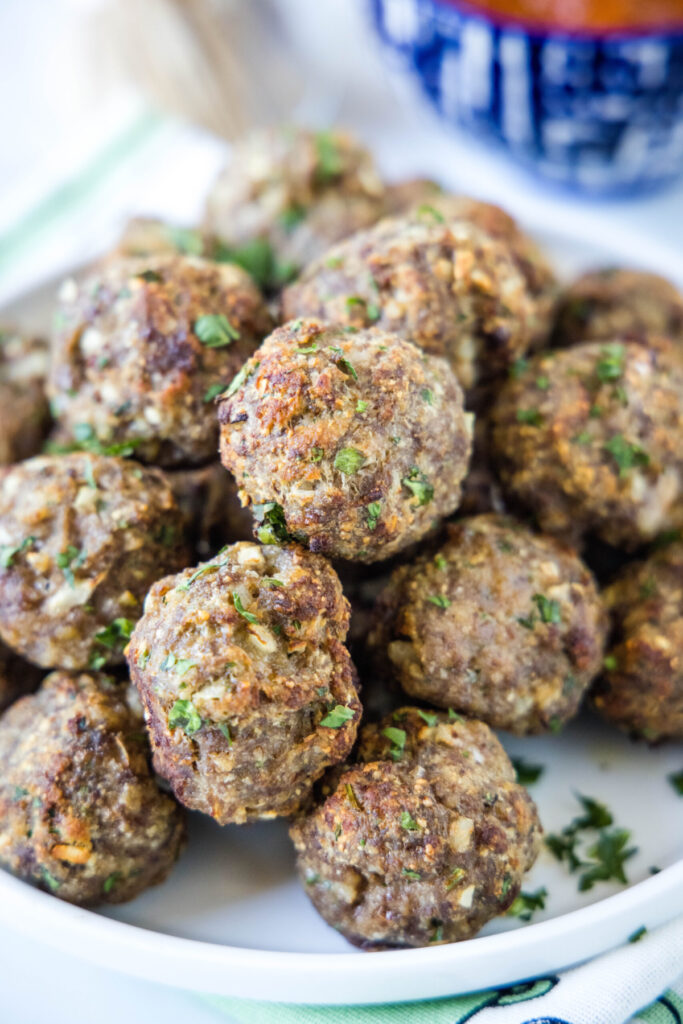 Close up of a plate of meatballs