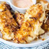 cropped close up of coconut chicken tenders