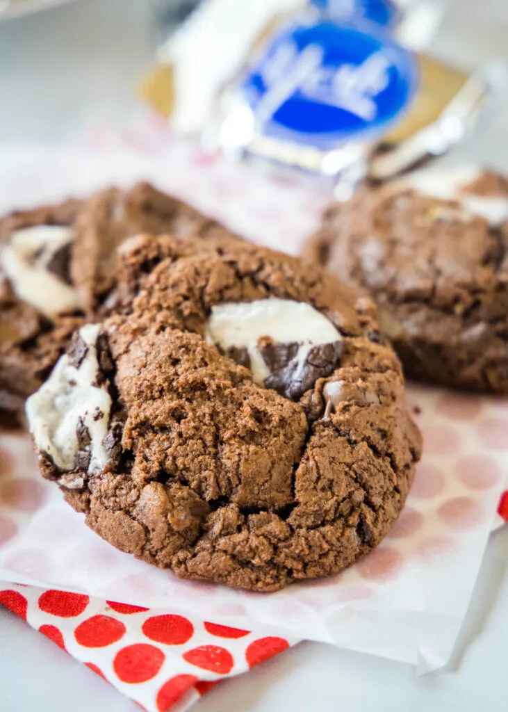peppermint patty chocolate cookies on the counter