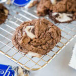 close up peppermint patty cookie on a cooling rack