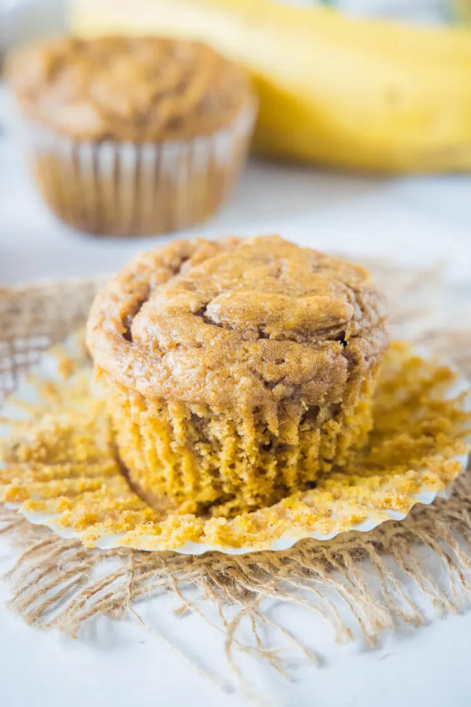 pumpkin banana muffin with the wrapper off
