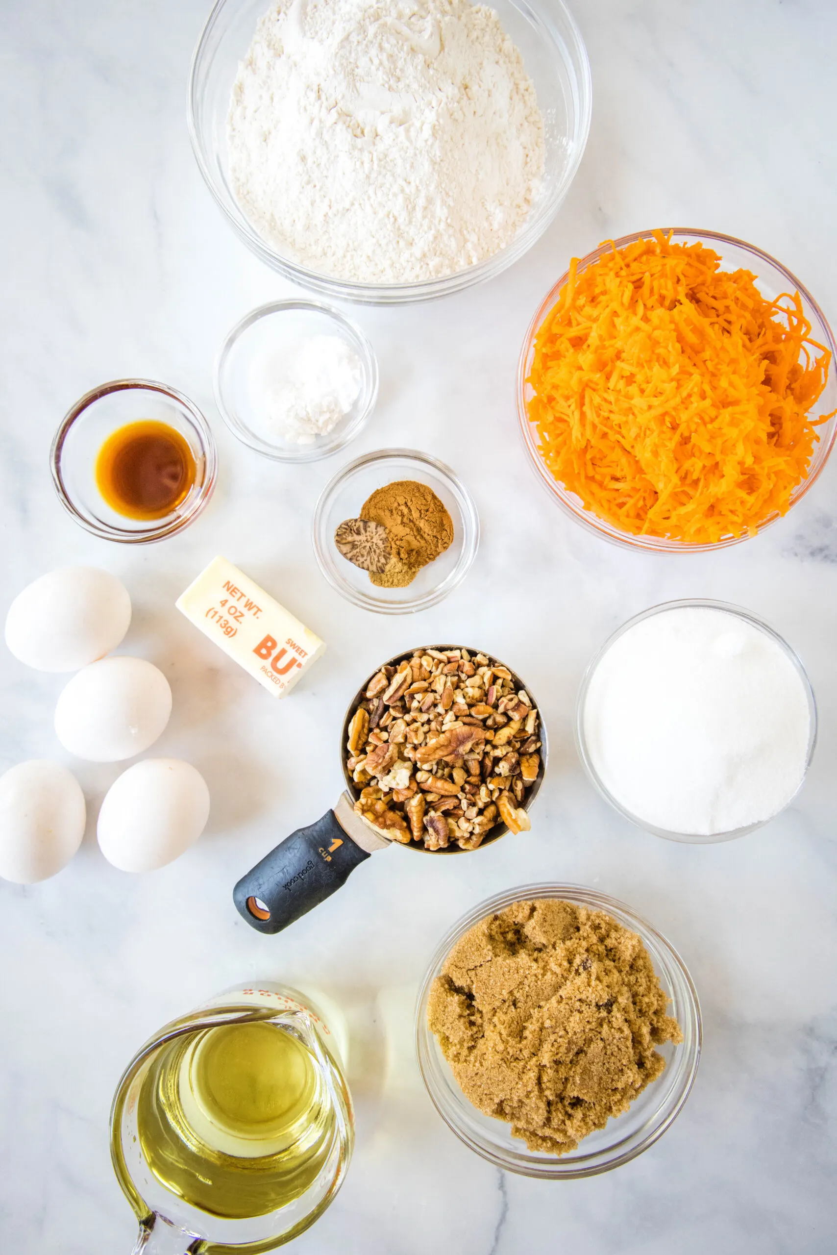 Ingredients for homemade carrot cake.