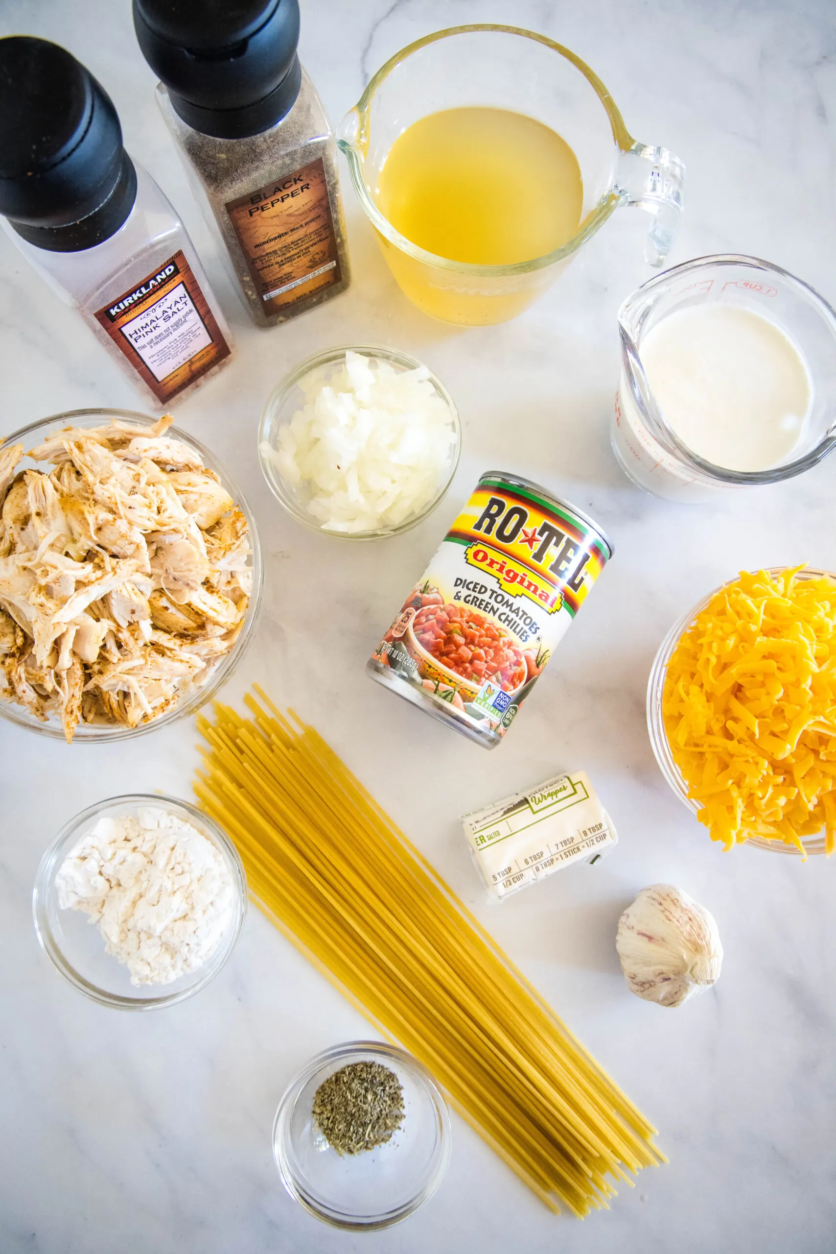 Ingredients for chicken spaghetti.