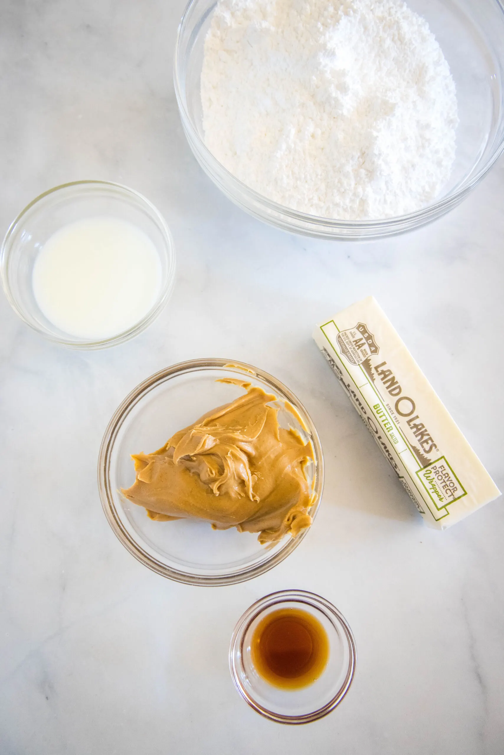 Ingredients for peanut butter frosting.
