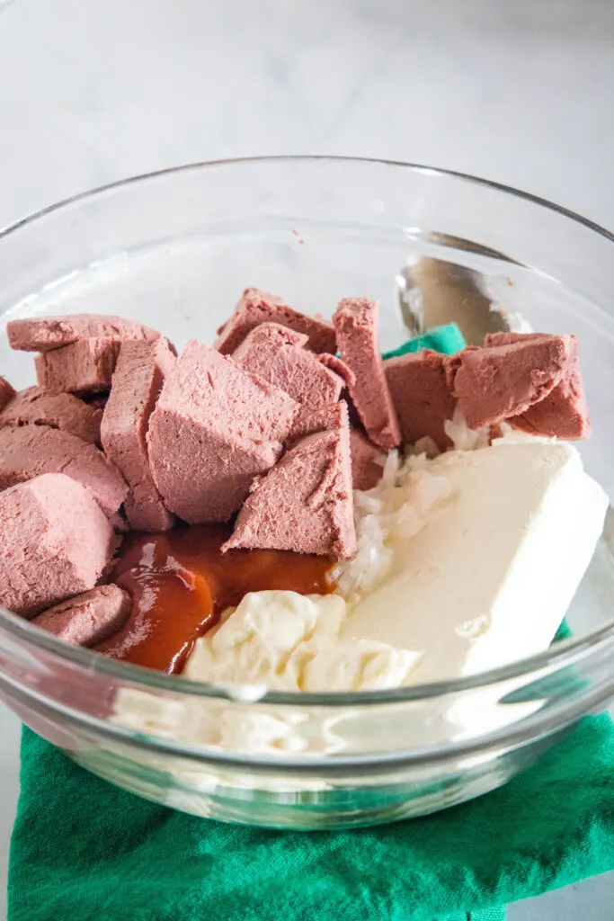 braunschweiger ingredients in a mixing bowl