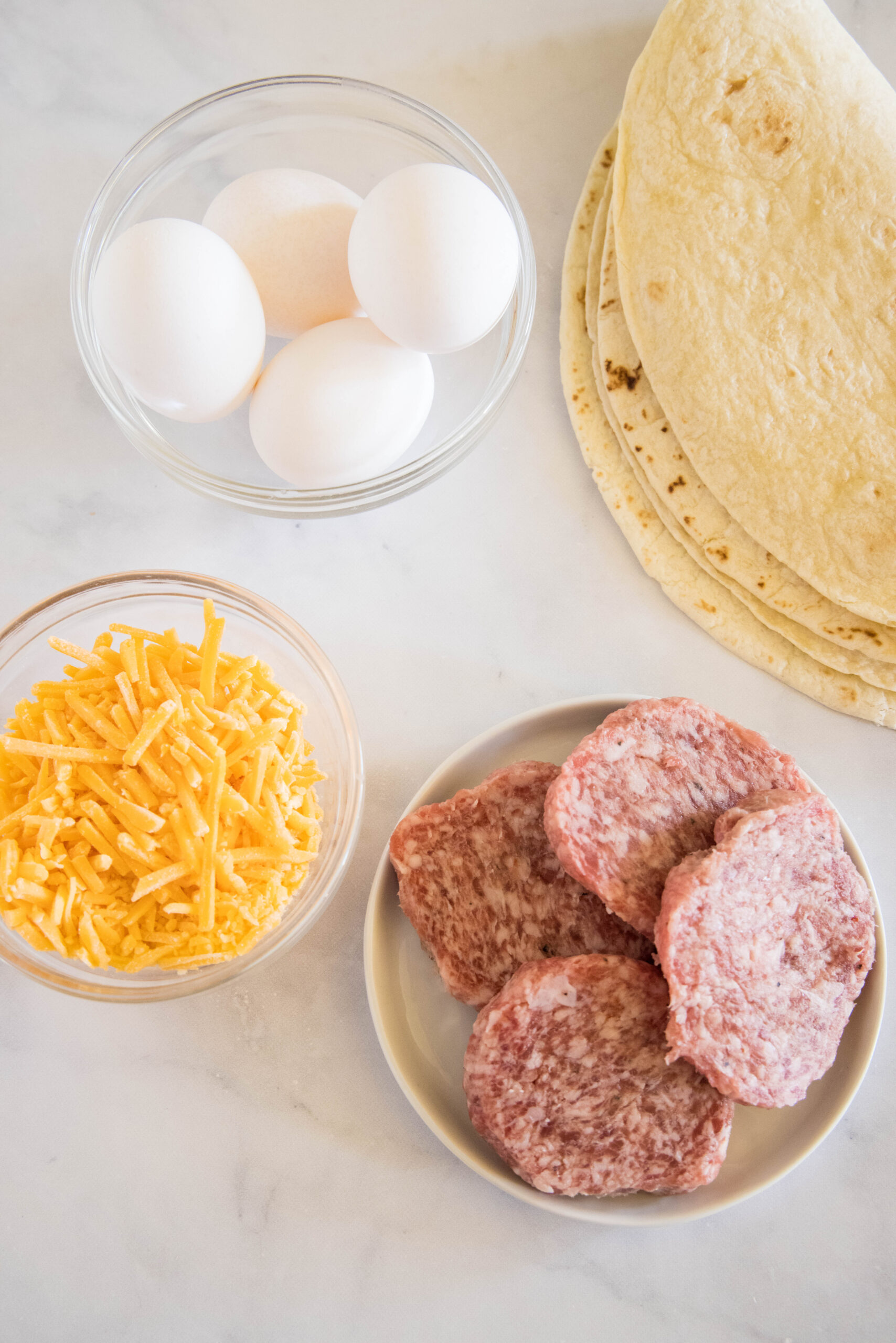 Ingredients for breakfast quesadillas.