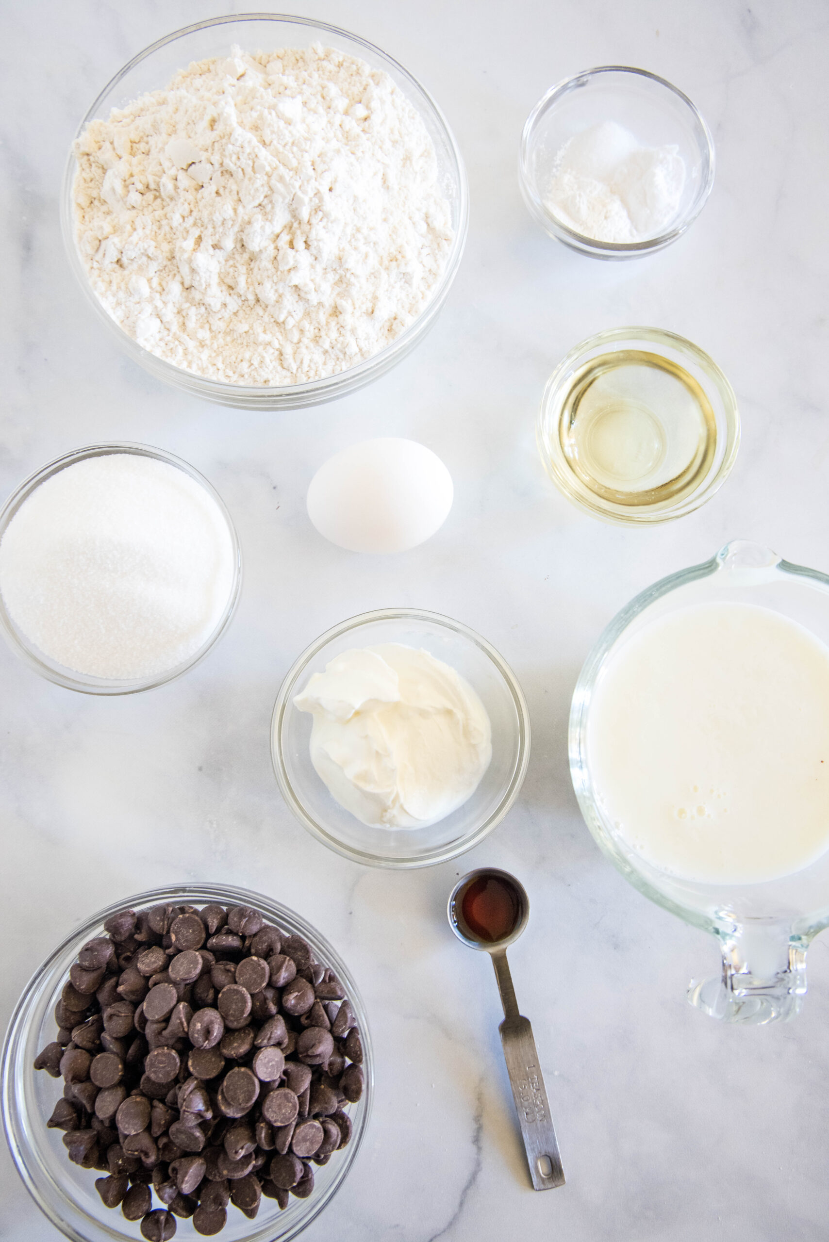 Ingredients for buttermilk muffins with chocolate chips.