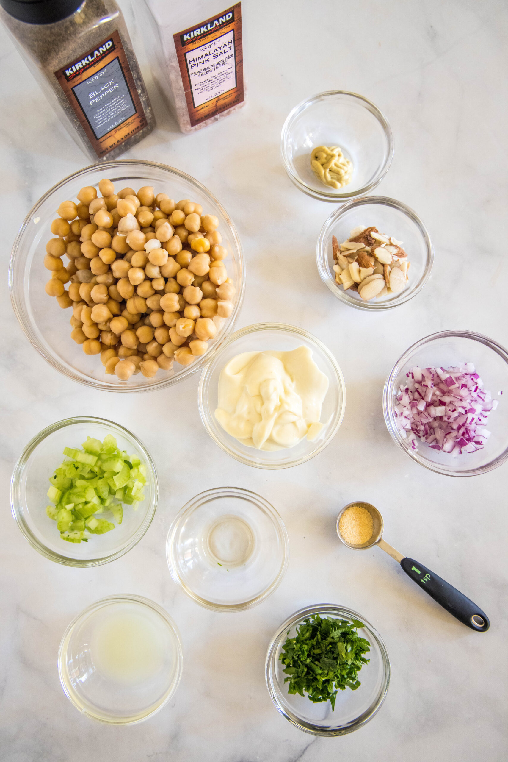Ingredients for chickpea chicken salad.