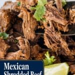 mexican shredded beef with text for pinterest