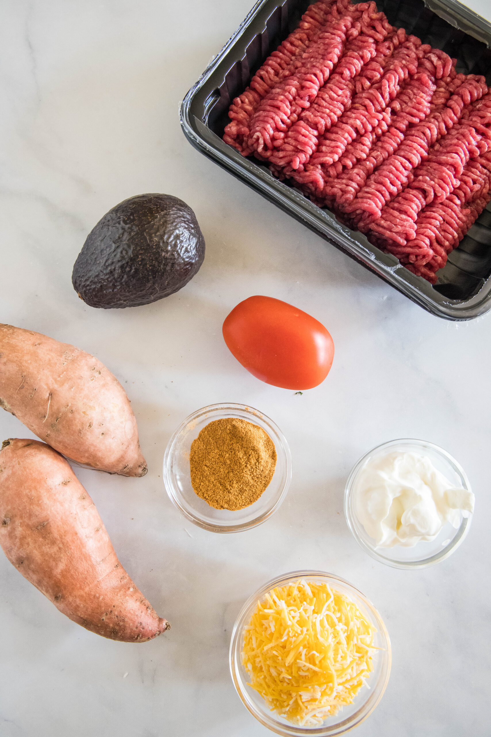 Ingredients for taco sweet potatoes.