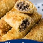 cheeseburger egg roll with text for pinterest