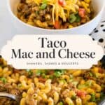 taco mac and cheese with text overlay for pinterest