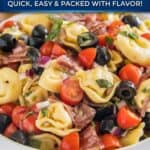 tortellini pasta salad with text for pinterest