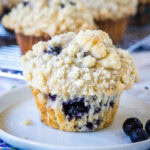 cropped close up blueberry muffin on a plate