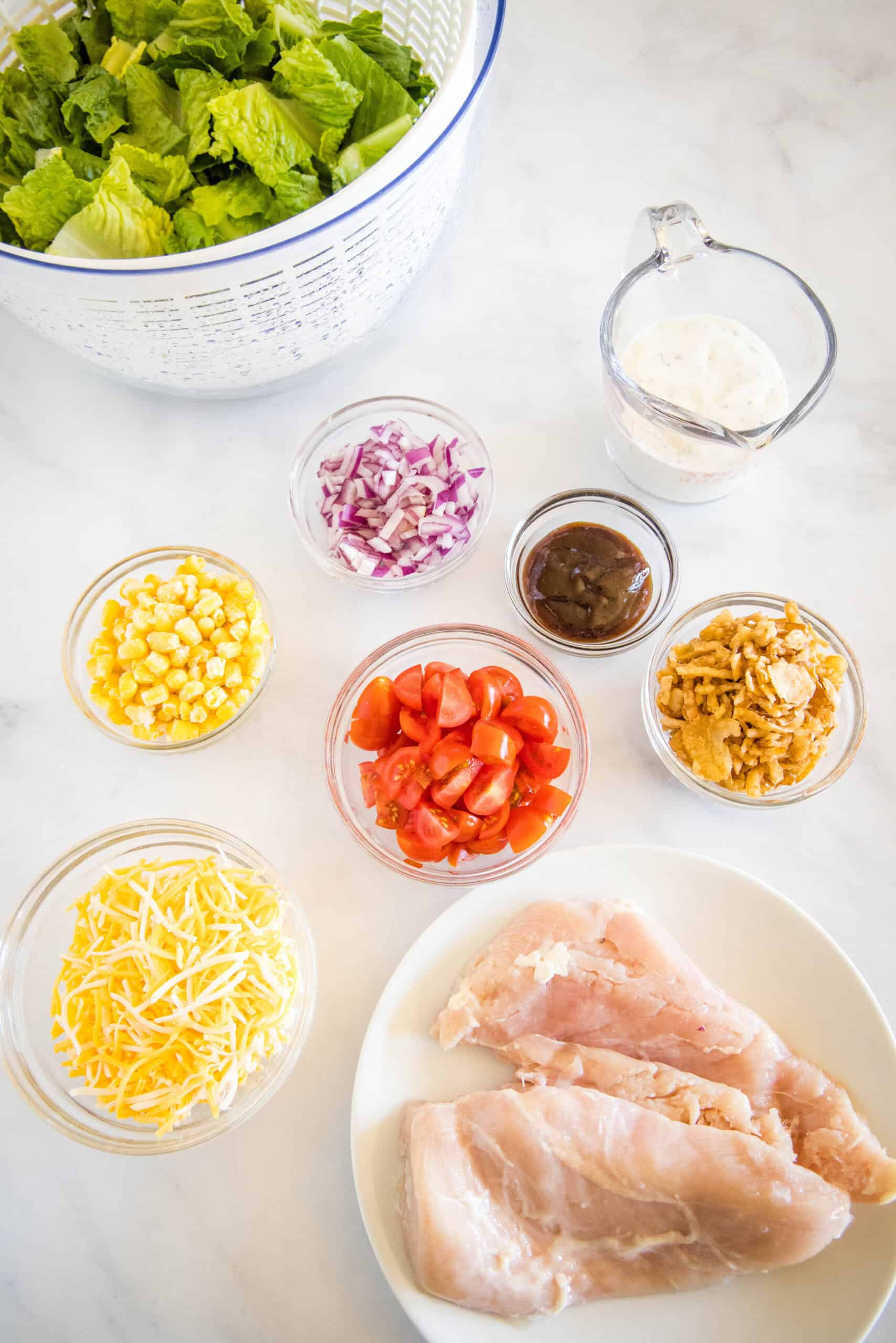 BBQ chicken salad ingredients.