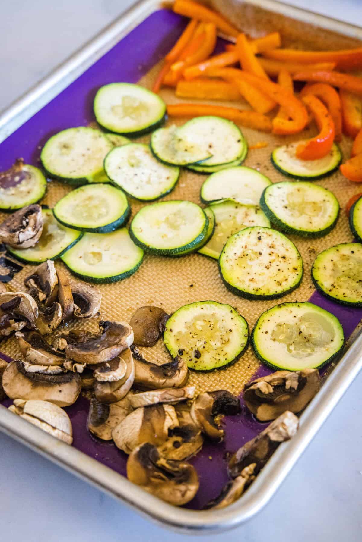 roasted veggies on baking sheet