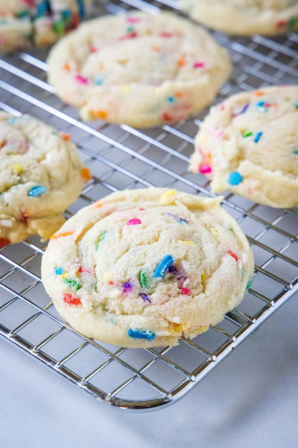 funfetti cookies on a cooling rack