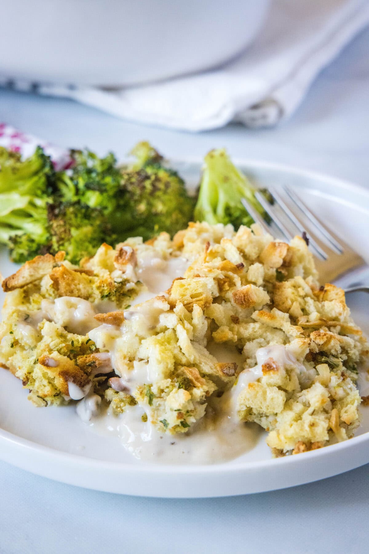 chicken stuffing casserole served on a plate