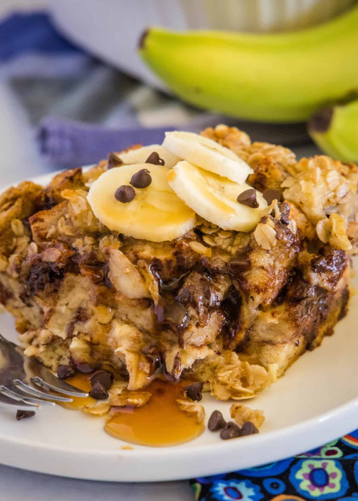 slice of banana baked french toast on a plate