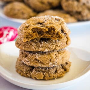 cropped cose up molasses cookies stacked