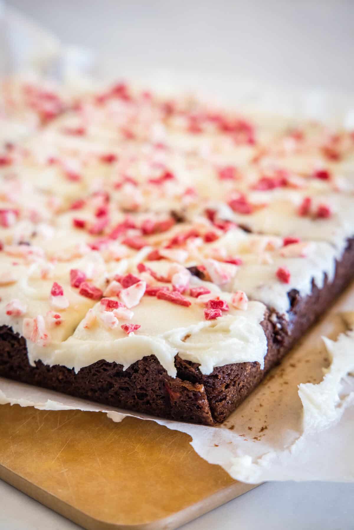 christmas brownies on a cutting board