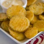 close up fried pickles on a plate