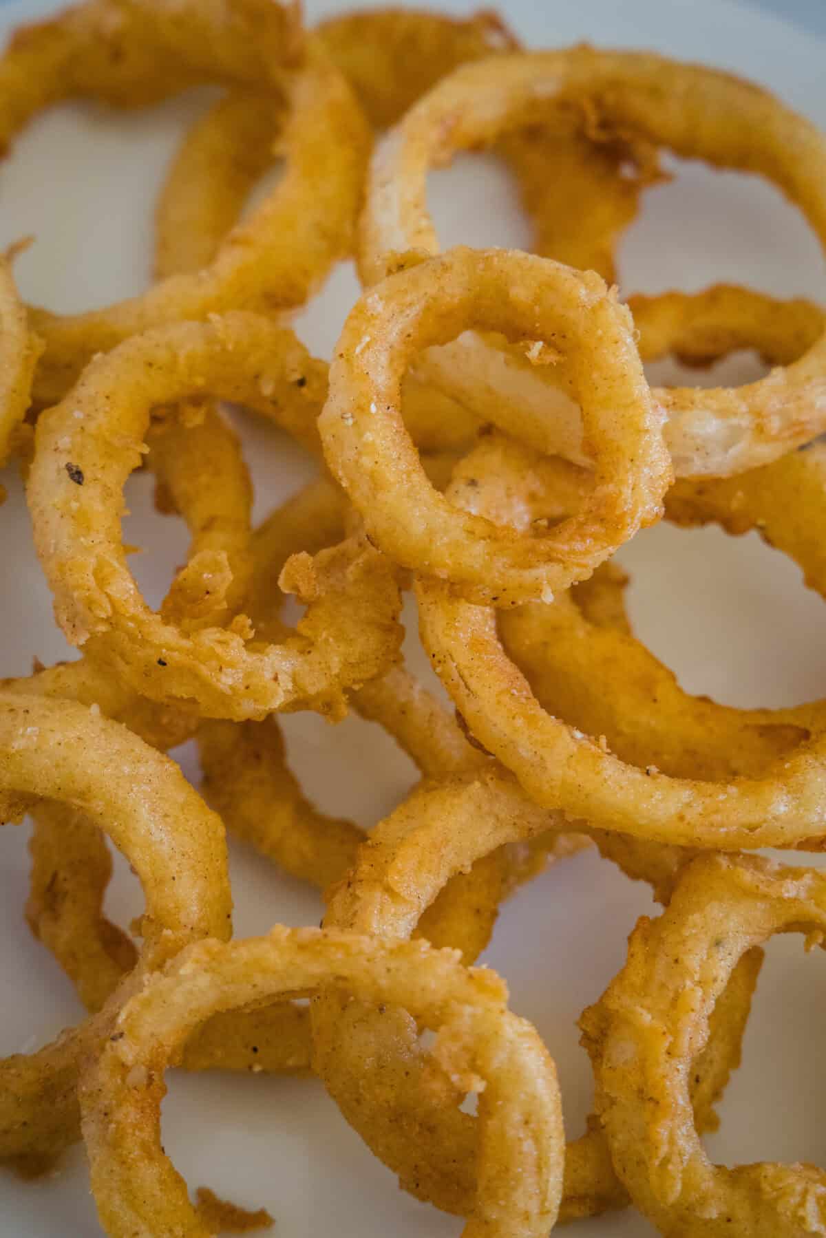 looking down on a plate with onion rings
