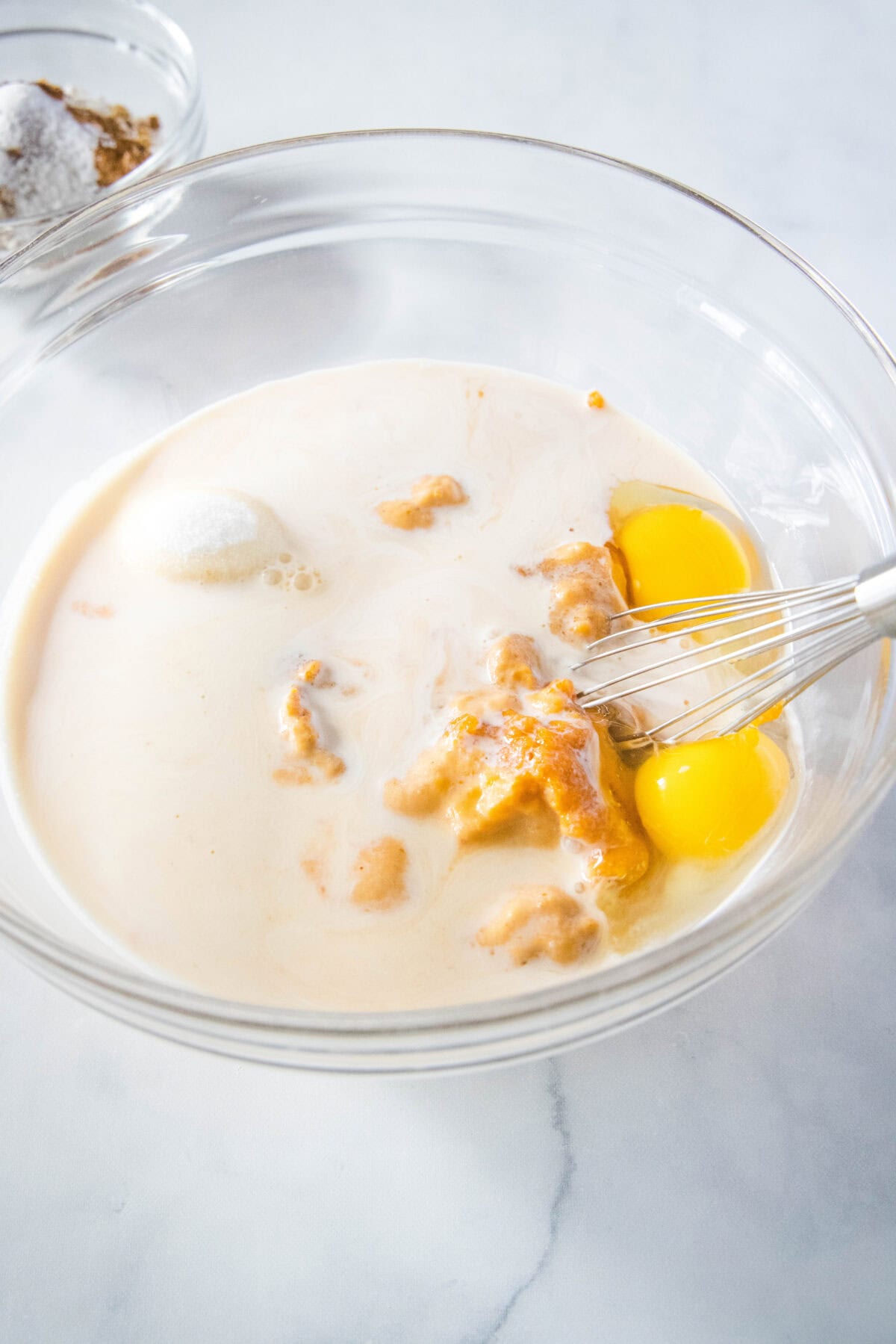 wet ingredients in a mixing bowl