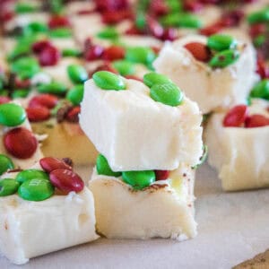 close up white chocolate fudge
