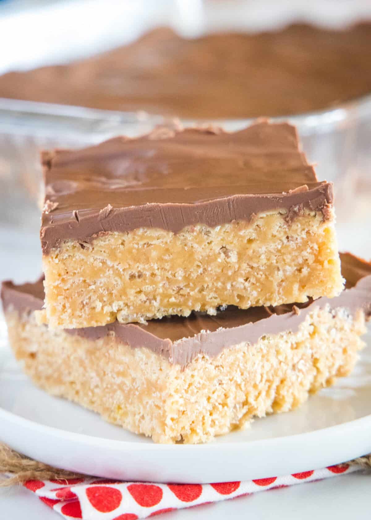 Stacked Scotcheroos on a plate