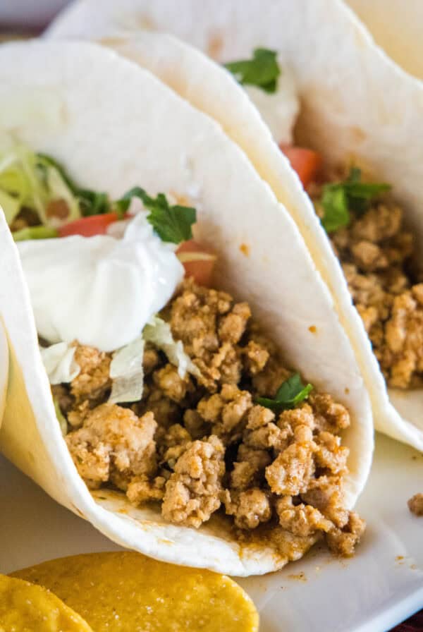 close up turkey tacos on a plate