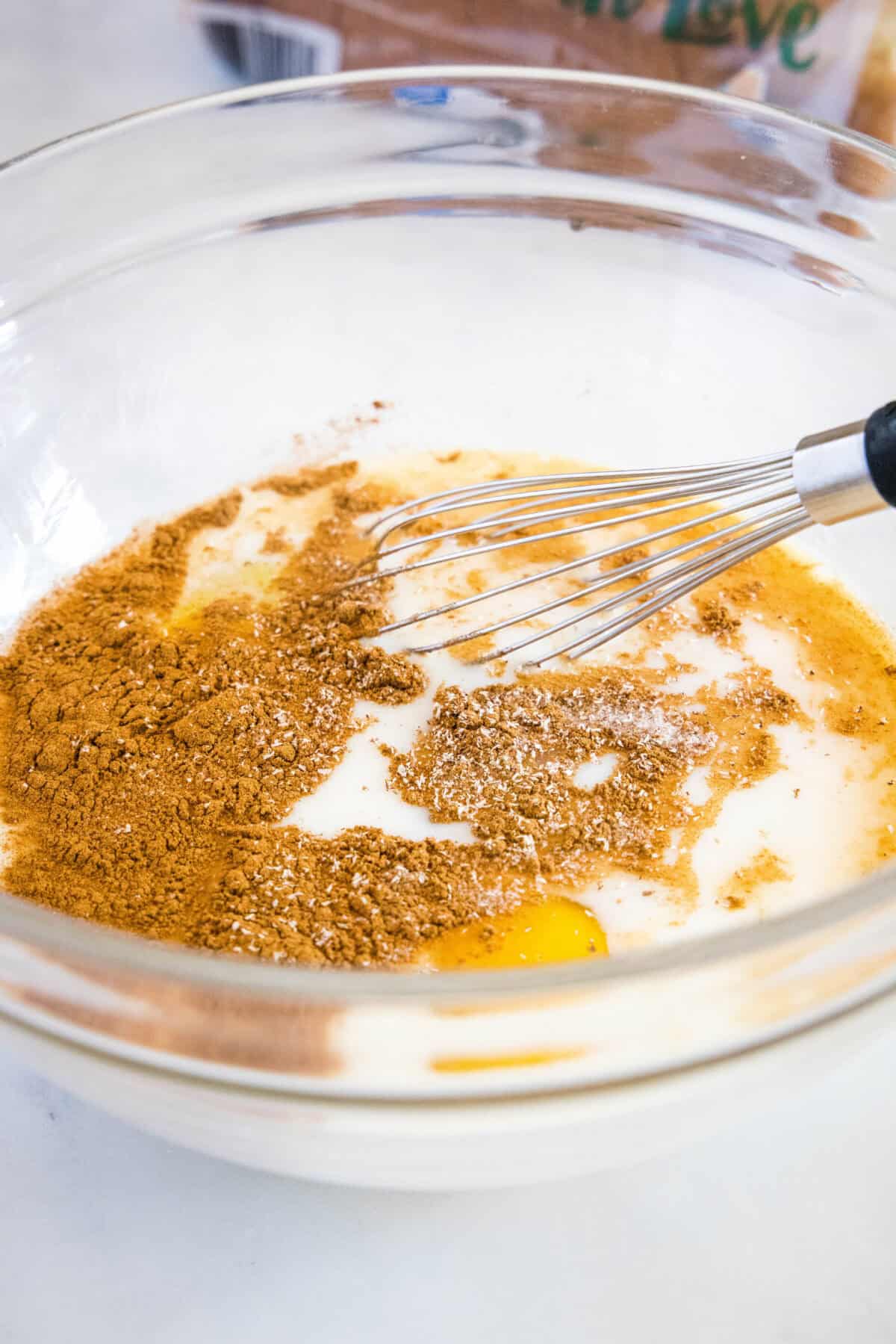 custard mixture ingredients in a bowl for french toast