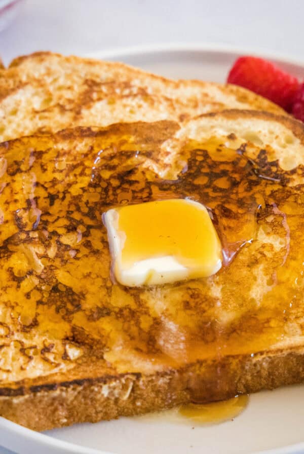 close up sourdough french toast on a plate