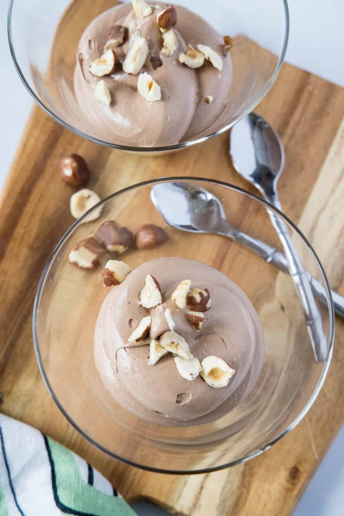 looking down on nutella mousse in a glass