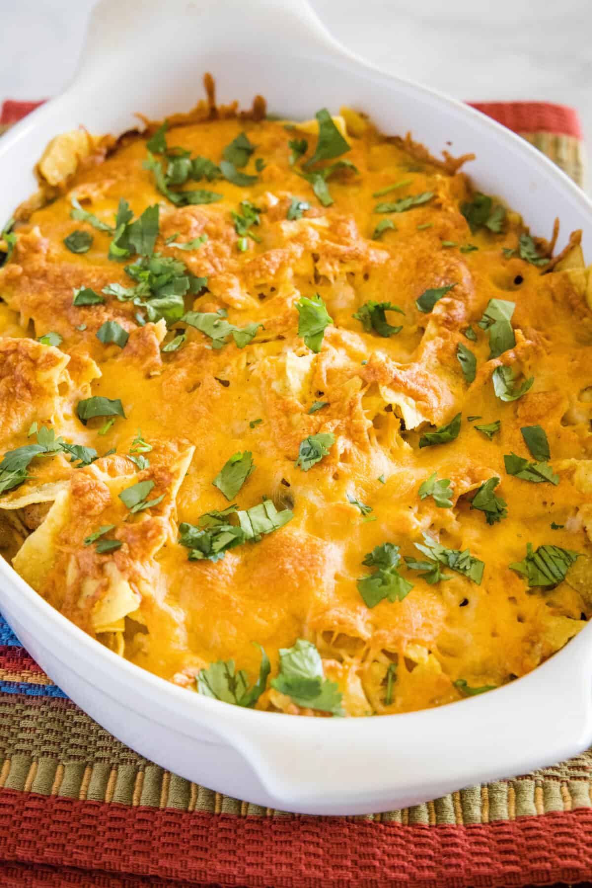 chicken taco casserole right out of the oven