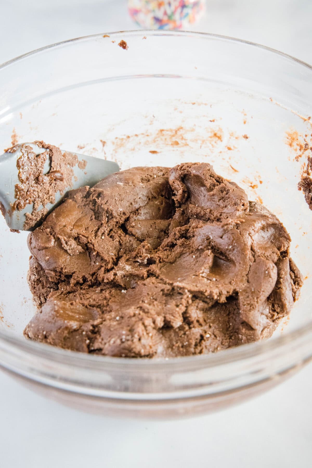 chocolate cookie dough in mixinb bowl