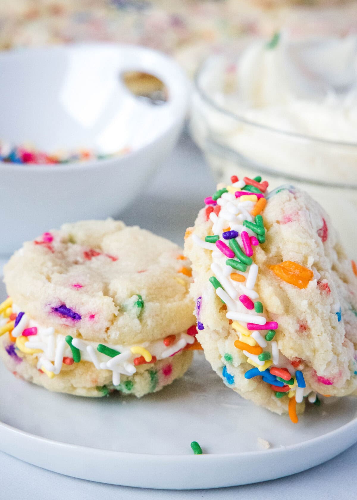 Funfetti Cookies funfetti sandwich cookies on a plate