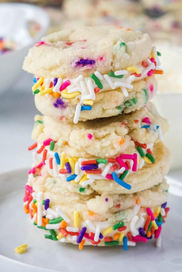 close up funfett sandwich cookies stacked