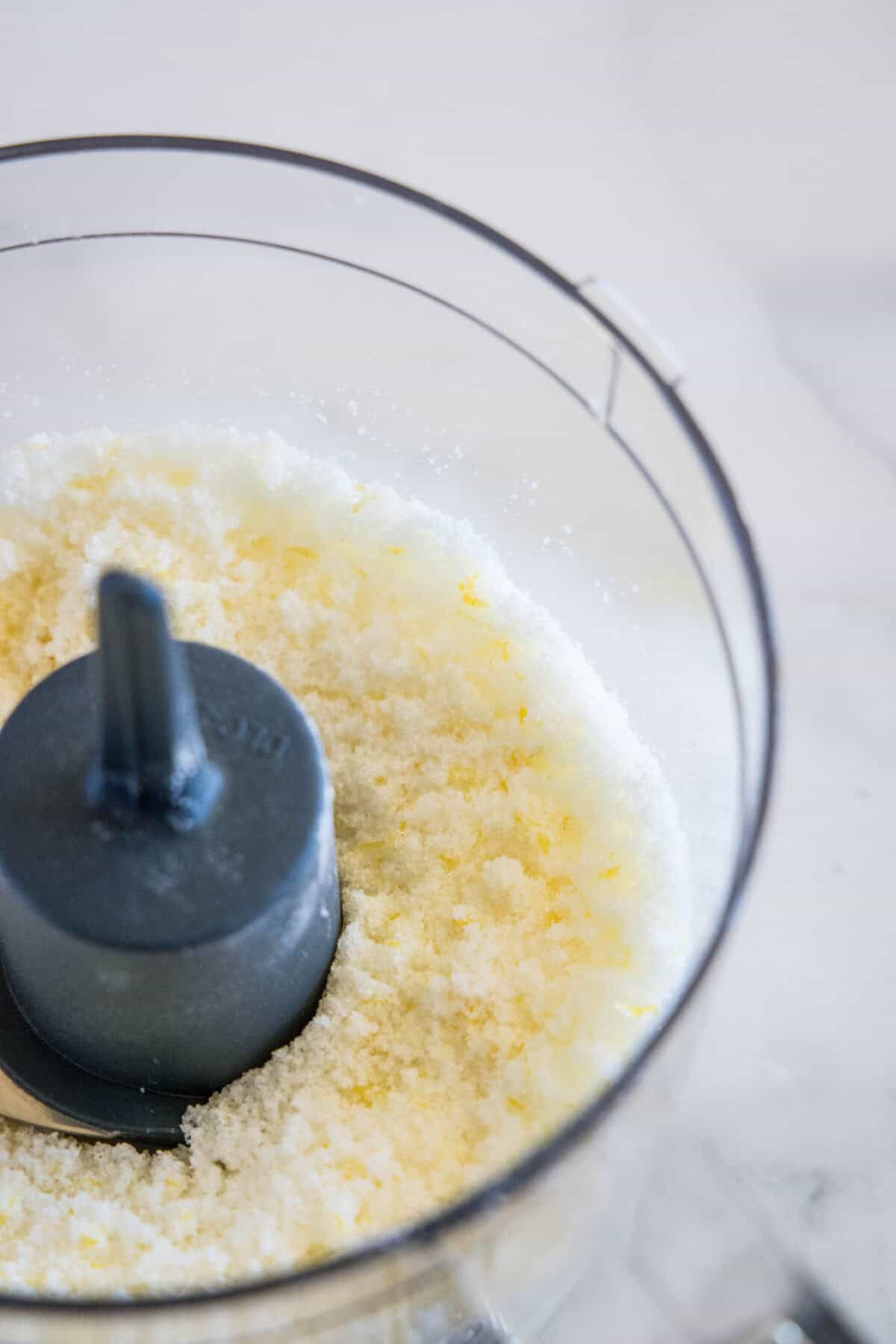 lemon zest and sugar processed in food processor