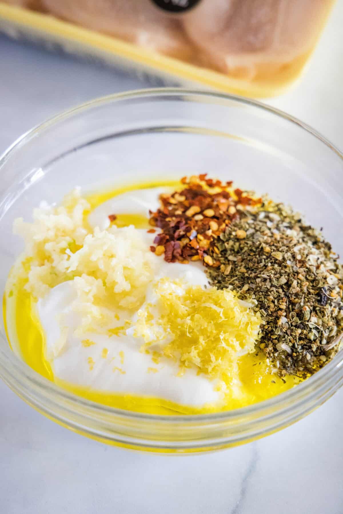 yogurt marinade ingredients in a bowl