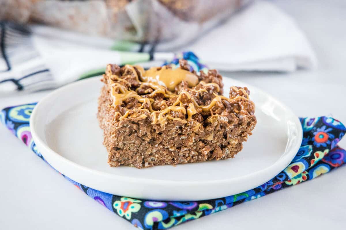 Chocolate Peanut Butter Krispie Treat Chocolate Peanut Butter Krispie Bars are an easy no-bake dessert loaded with chocolate and peanut butter. They are almost fudgy and will disappear in no time.