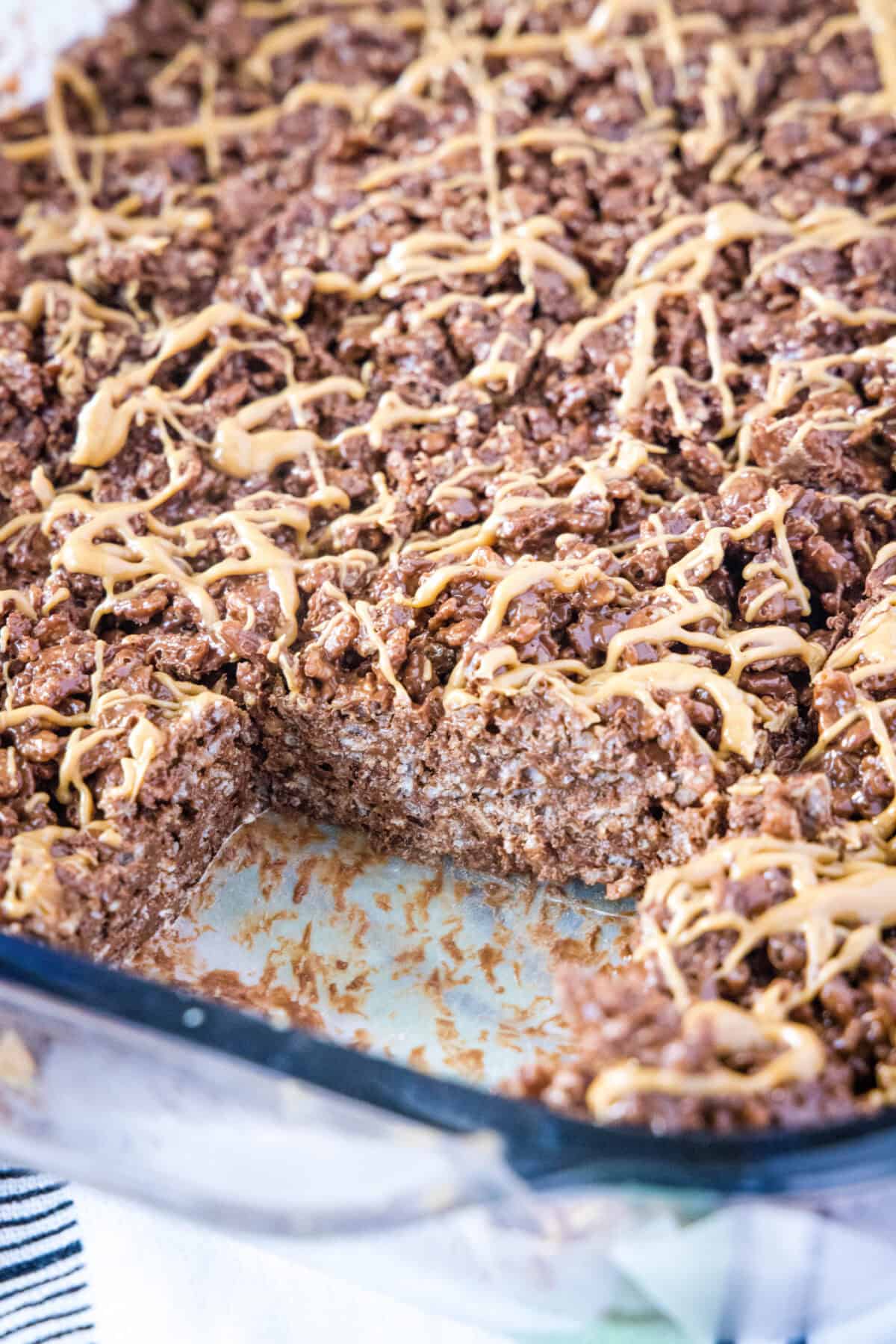 Chocolate Peanut Butter Krispie Treat pan of chocolate peanut butter krispie bars