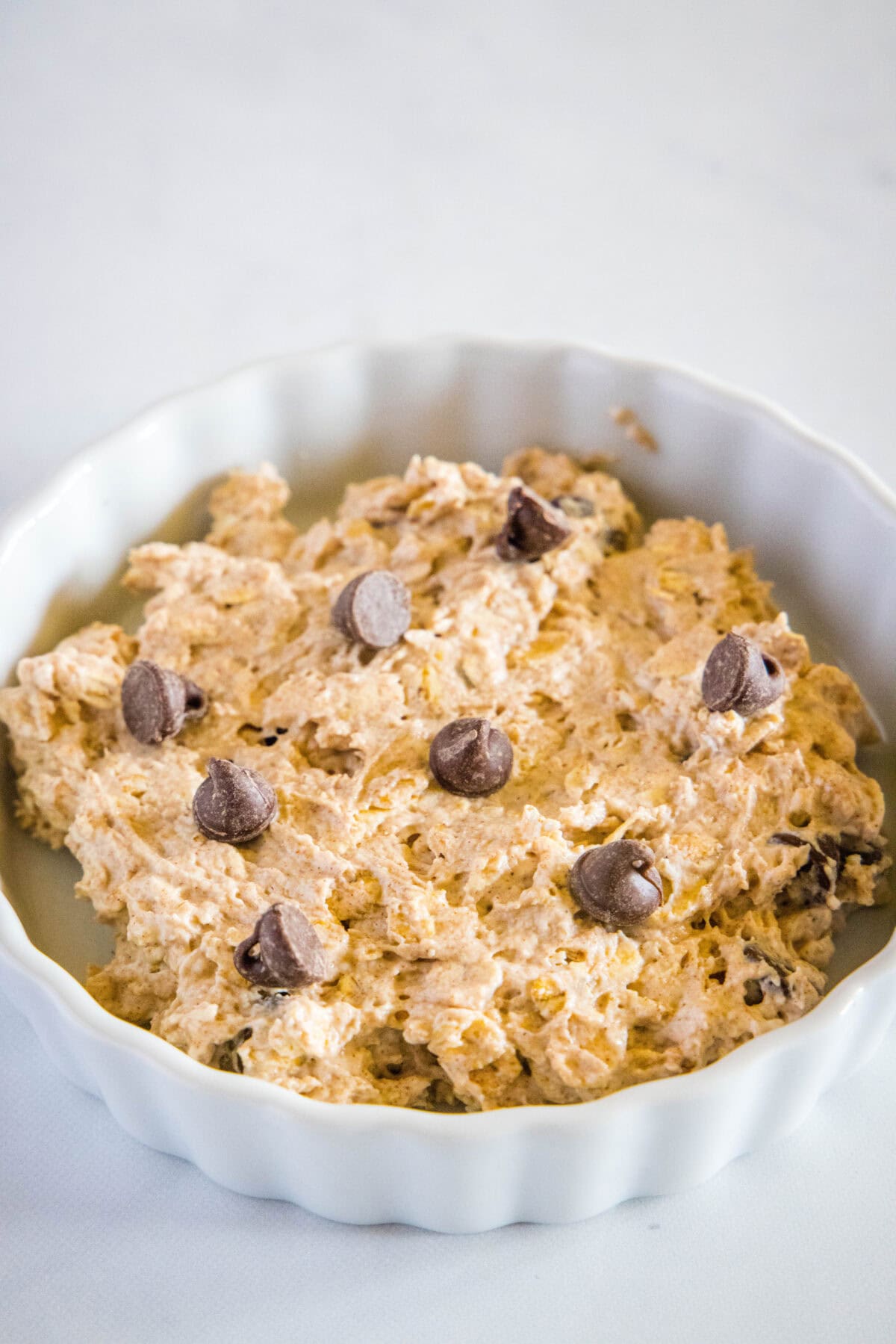 microwave breakfast cookie mixed together in dish before cooking