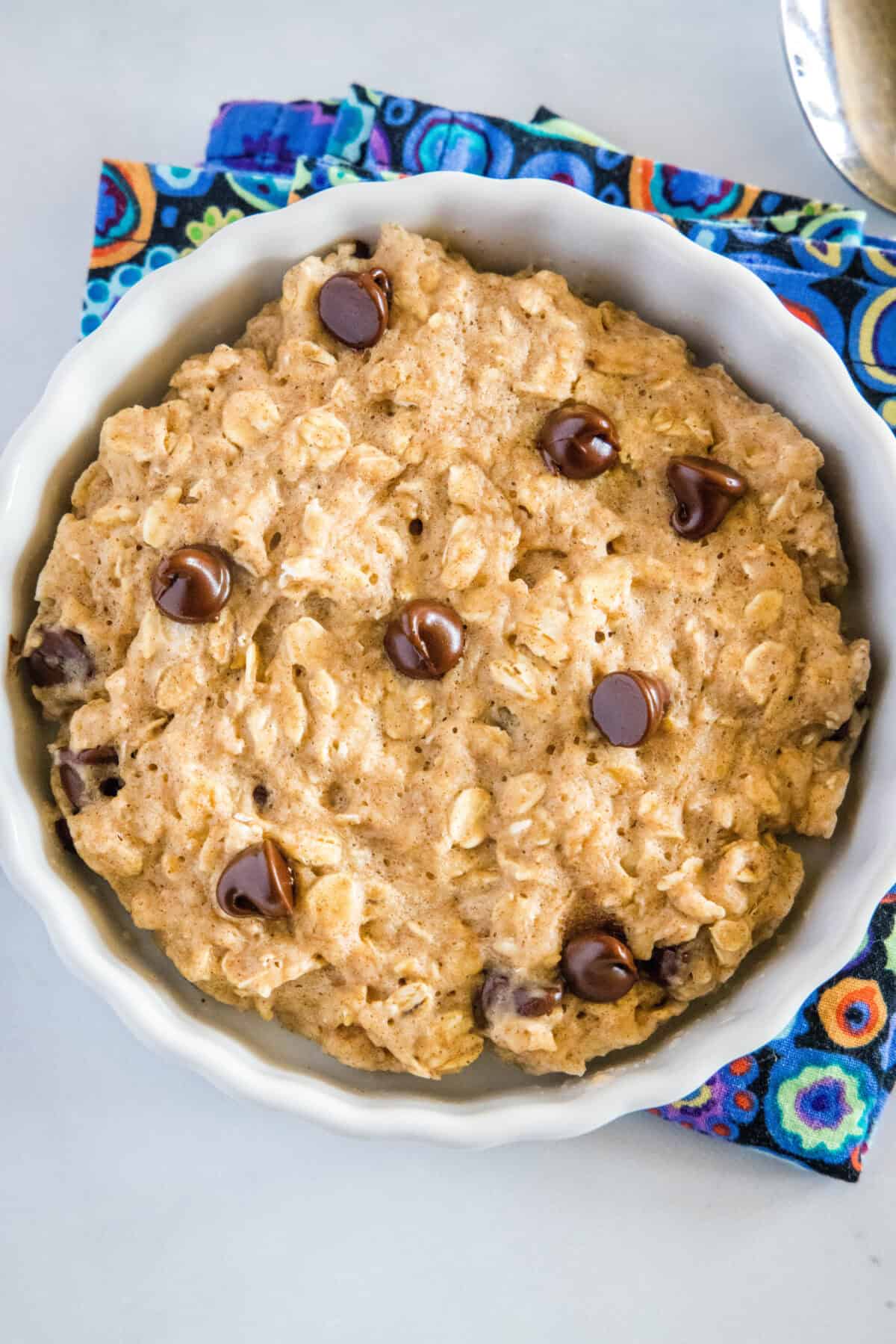 Oatmeal Breakfast Cookie 4 looking down on baked microwave baked oatmeal