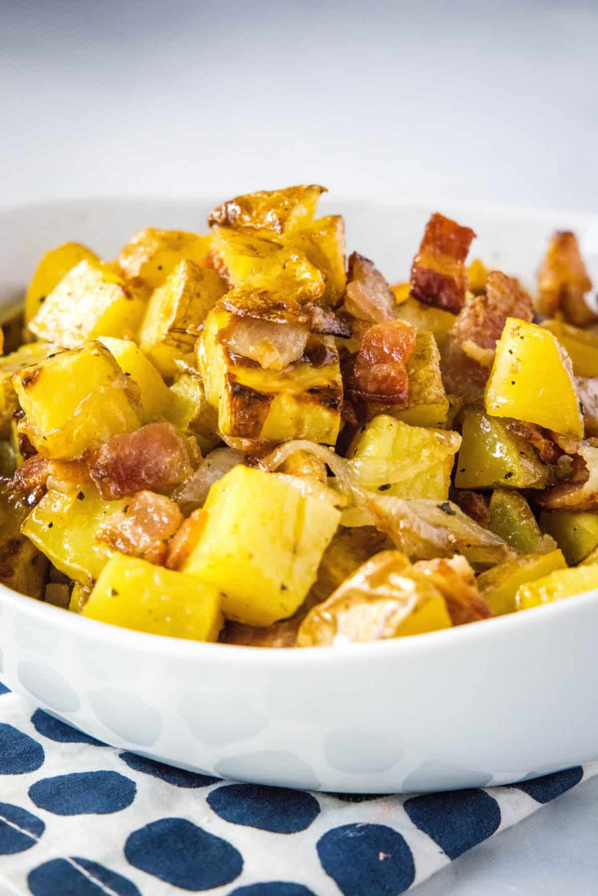 roasted potato salad in serving bowl