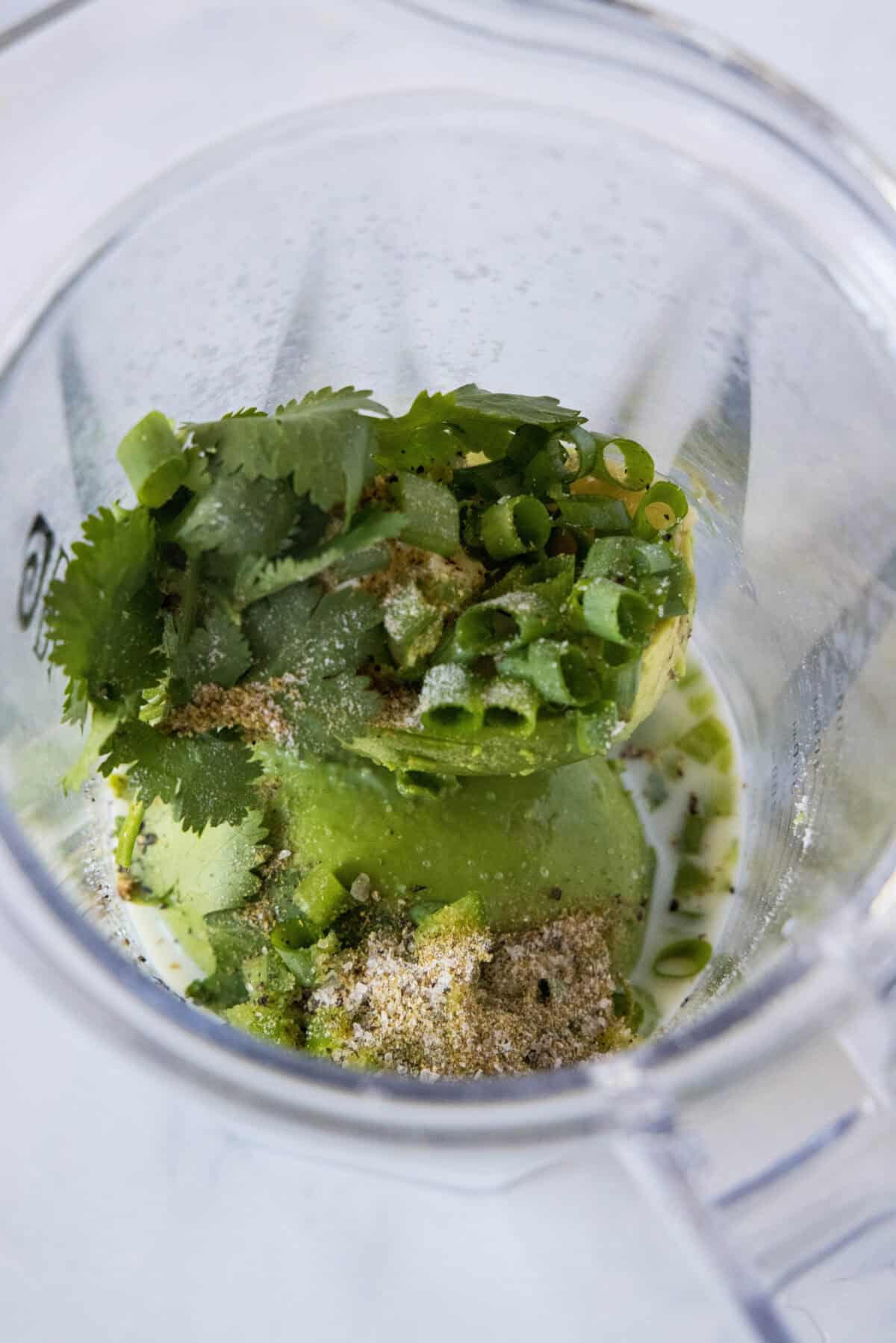 creamy avocado dressing ingredients in blender