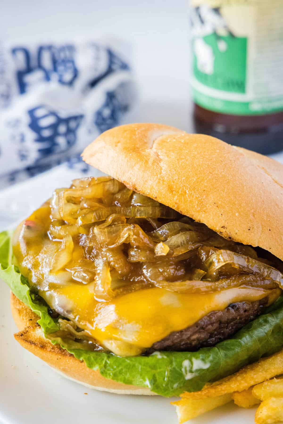 caramelized onion for burgers on a plate