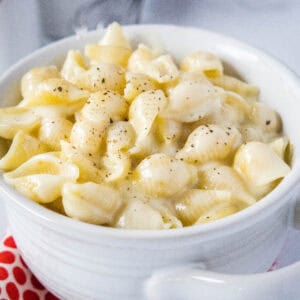 cropped close up panera macaroni and cheese in a bowl
